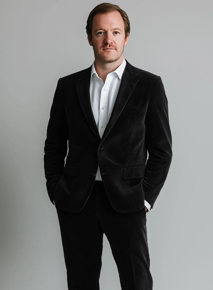 Black Stretch Pin Corduroy Suit