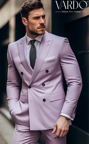 Elegant Light Purple Double Breasted Suit for Men
