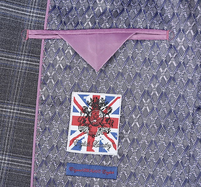 English Laundry Gray with White Blue Check Slim Fit Suit