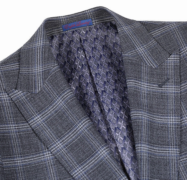 English Laundry Gray with White Blue Check Slim Fit Suit