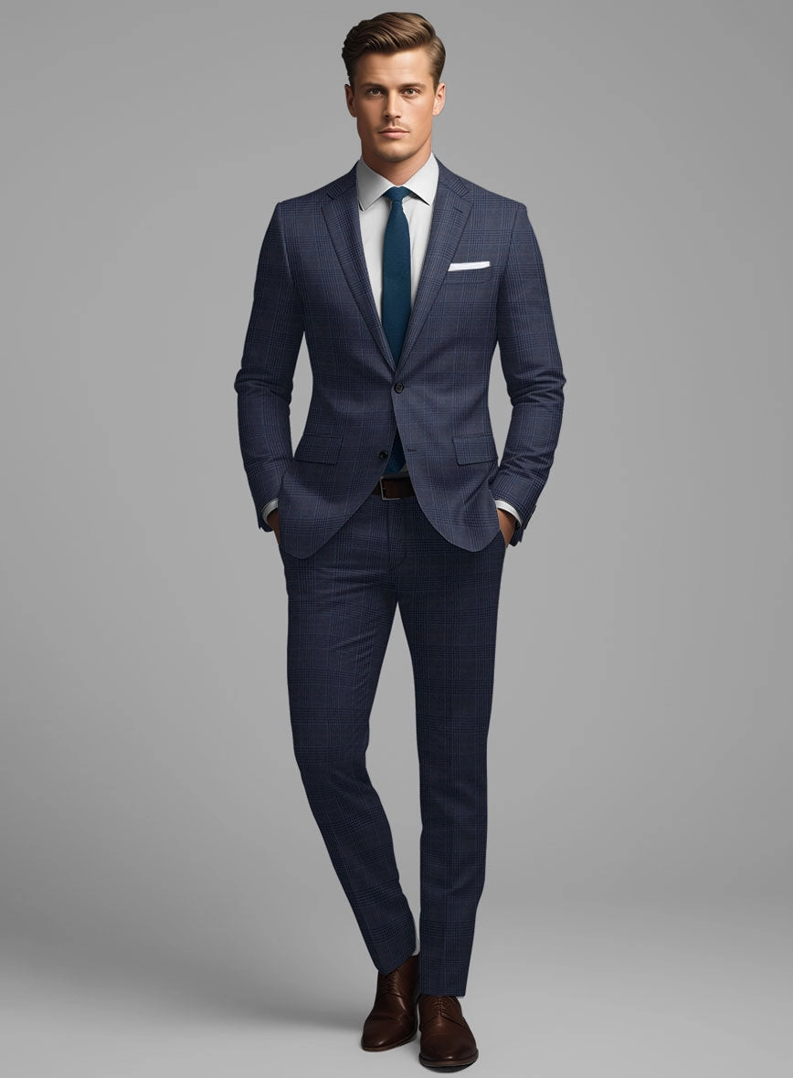 Hardy Minnis Blue Checks Wool Suit