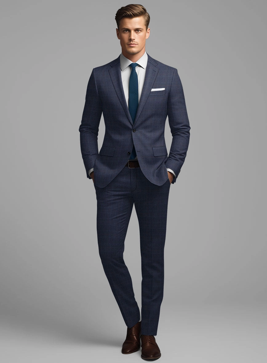 Hardy Minnis Blue Checks Wool Suit