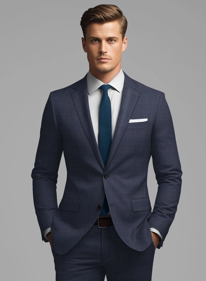 Hardy Minnis Blue Checks Wool Suit