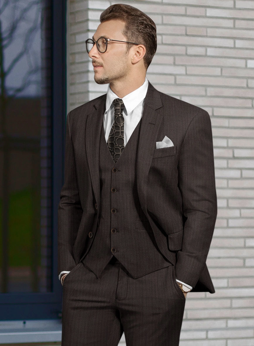 Hardy Minnis Dark Brown Herringbone Wool Suit