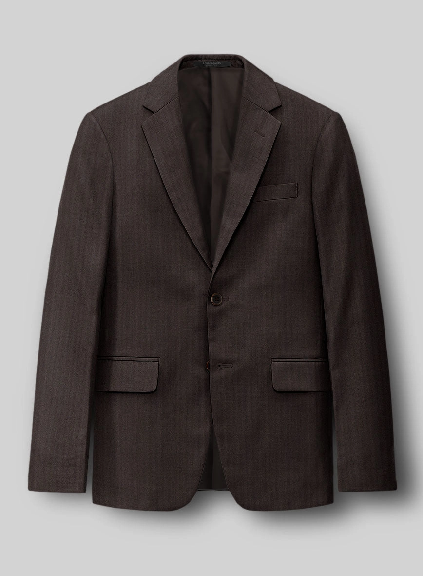 Hardy Minnis Dark Brown Herringbone Wool Suit