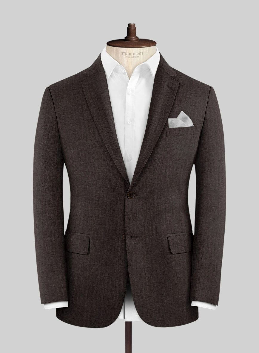 Hardy Minnis Dark Brown Herringbone Wool Suit