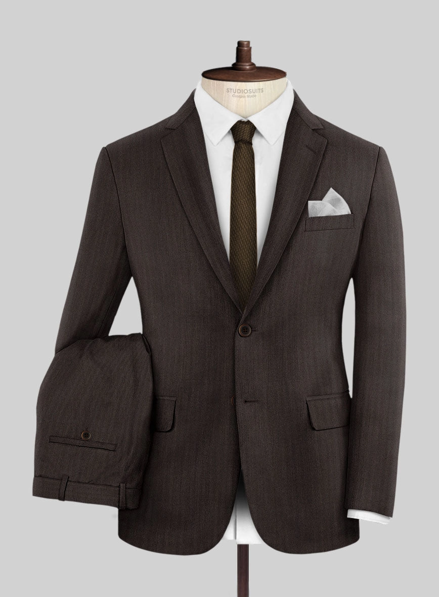 Hardy Minnis Dark Brown Herringbone Wool Suit