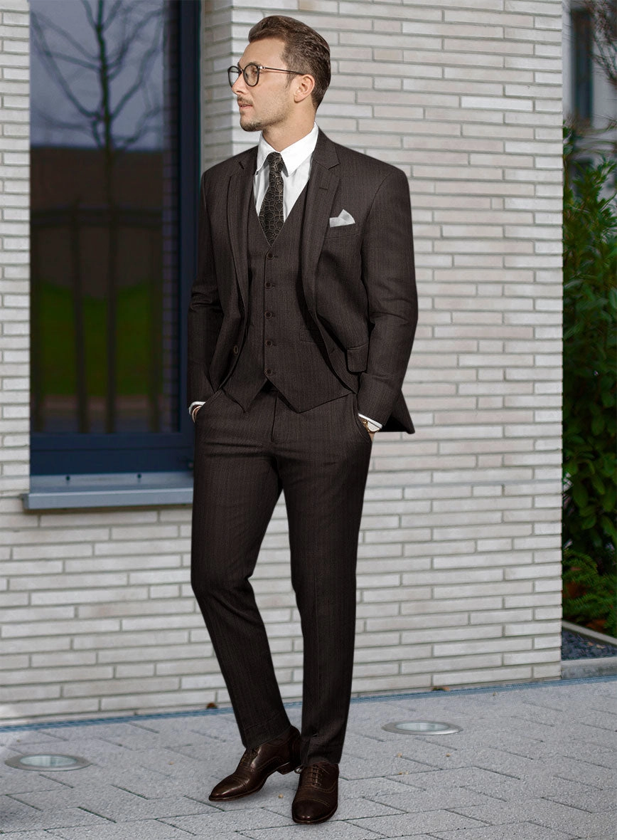Hardy Minnis Dark Brown Herringbone Wool Suit