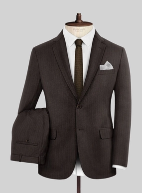 Hardy Minnis Dark Brown Herringbone Wool Suit