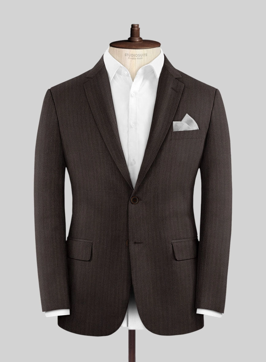 Hardy Minnis Dark Brown Herringbone Wool Suit