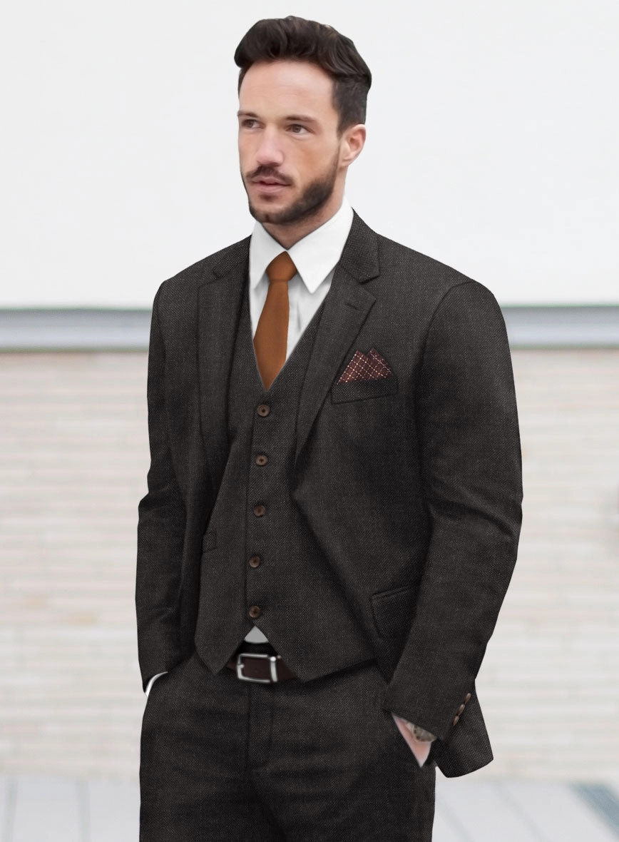 Hardy Minnis Dark Brown Sharkskin Wool Suit