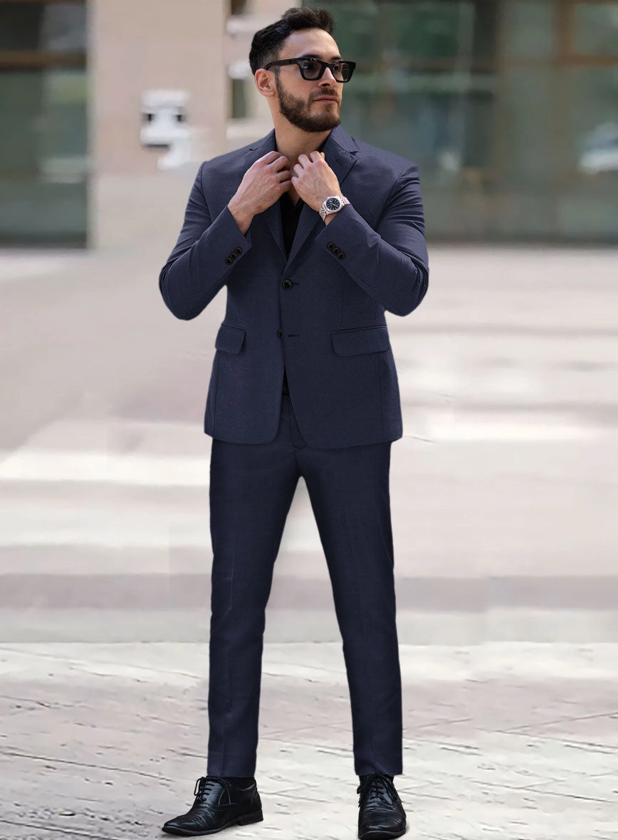 Hardy Minnis Navy Blue Twill Wool Suit