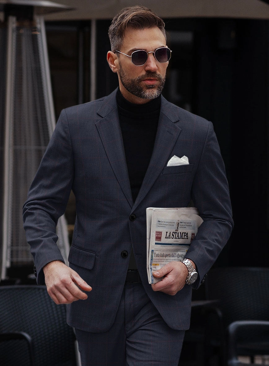 Hardy Minnis Pane Blue Wool Suit
