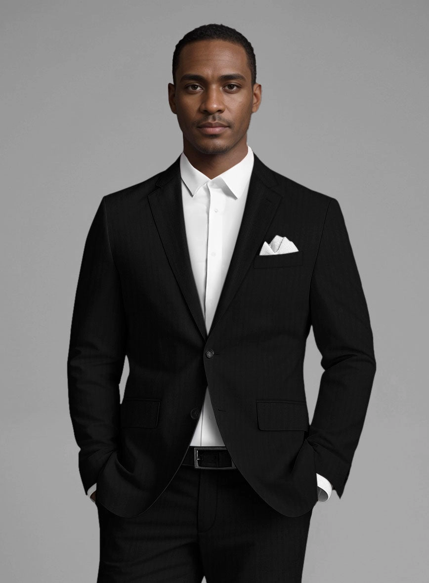 Italian Black Herringbone Cotton Suit