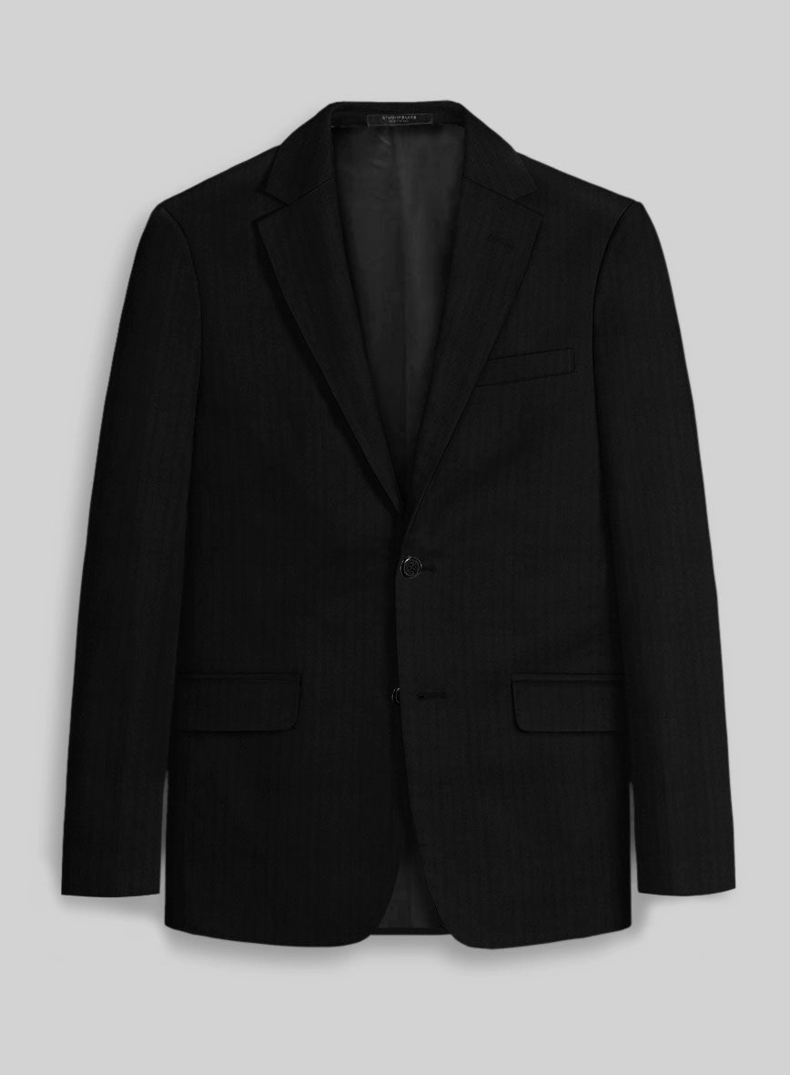 Italian Black Herringbone Cotton Suit