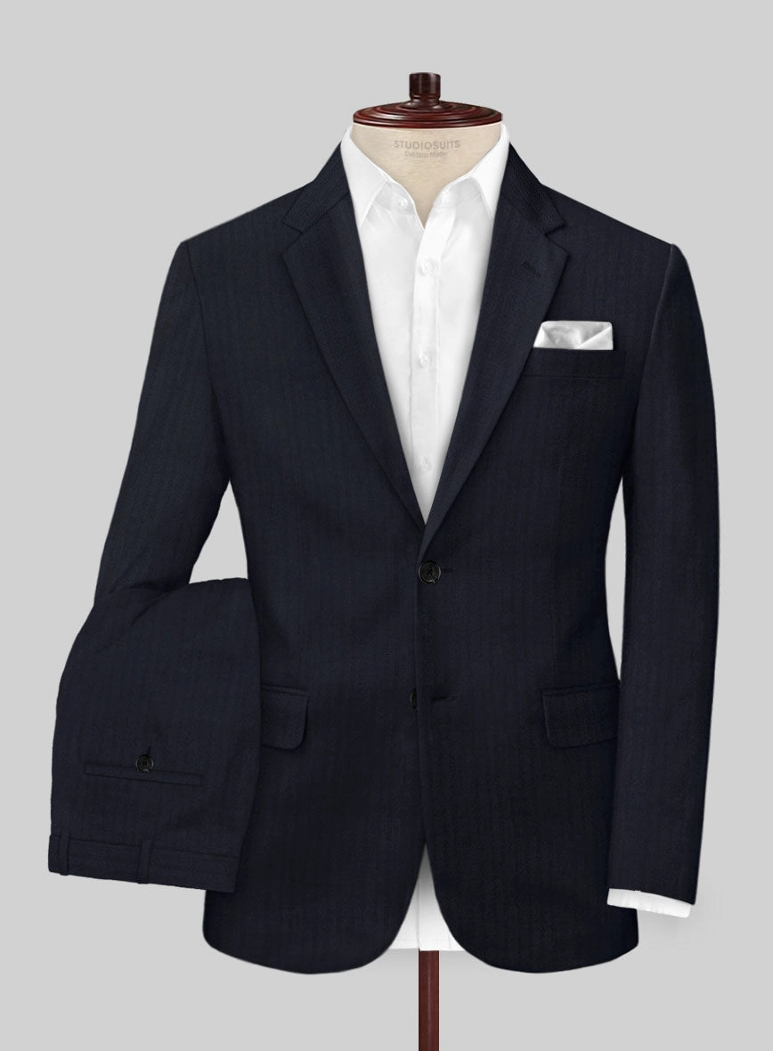Italian Blue Herringbone Cotton Suit
