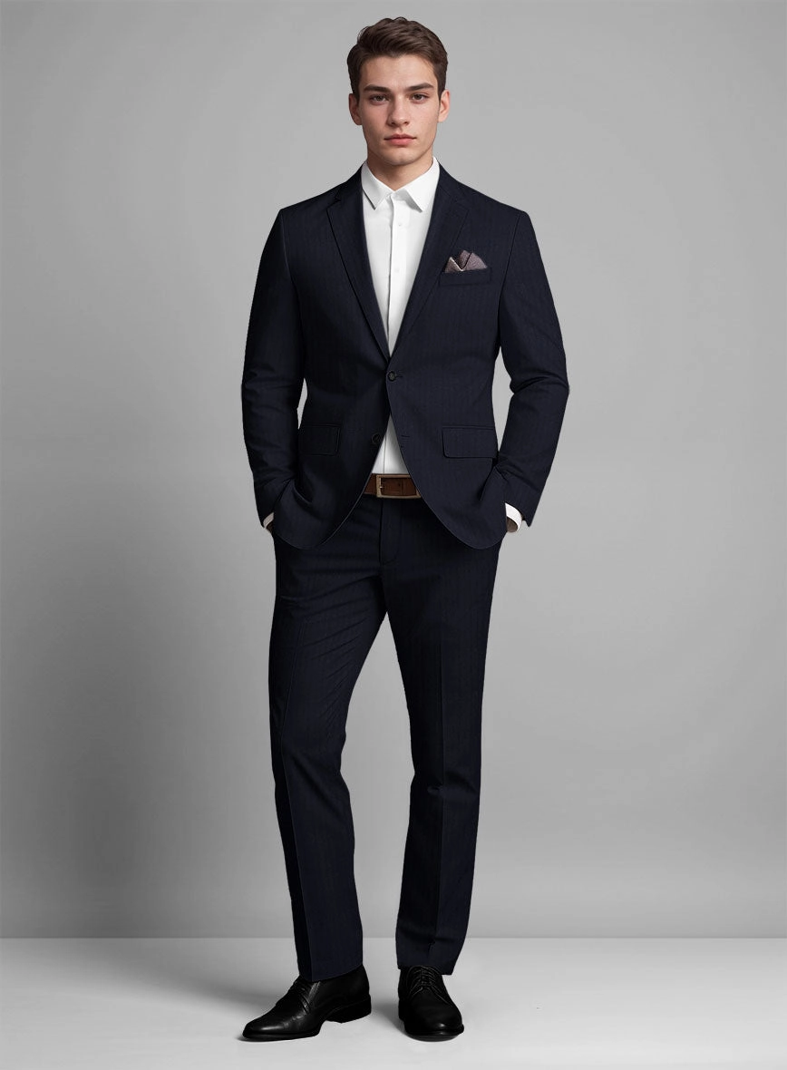 Italian Blue Herringbone Cotton Suit