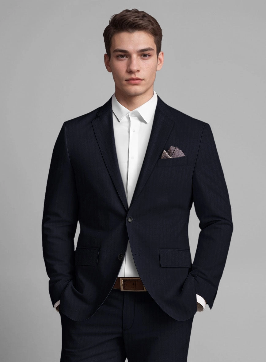 Italian Blue Herringbone Cotton Suit