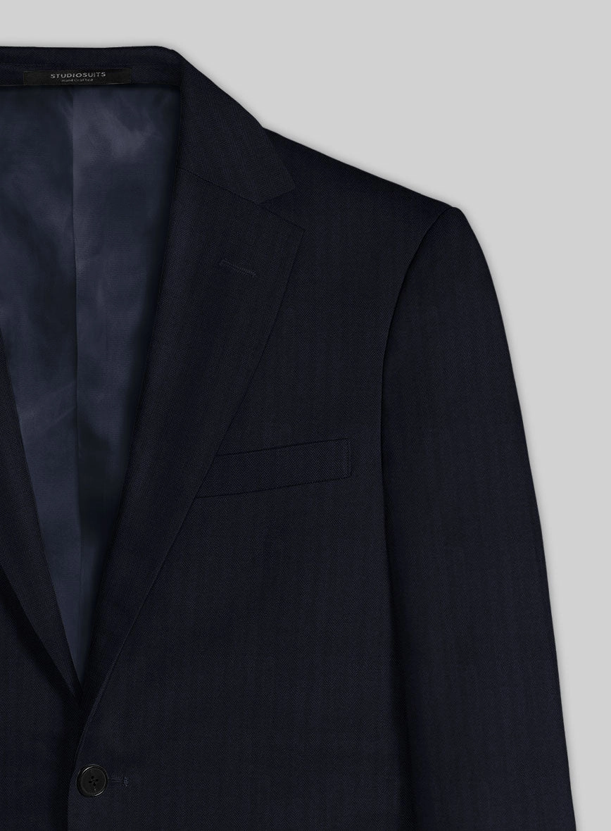 Italian Blue Herringbone Cotton Suit