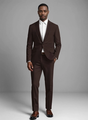 Italian Brown Herringbone Cotton Suit