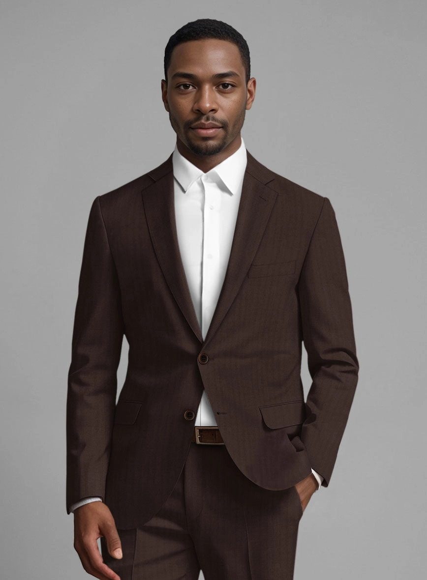 Italian Brown Herringbone Cotton Suit