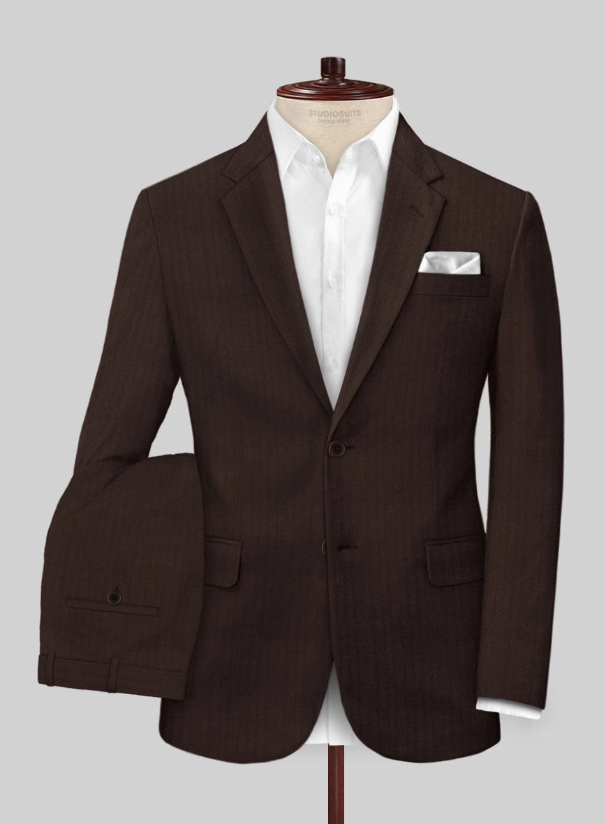 Italian Brown Herringbone Cotton Suit