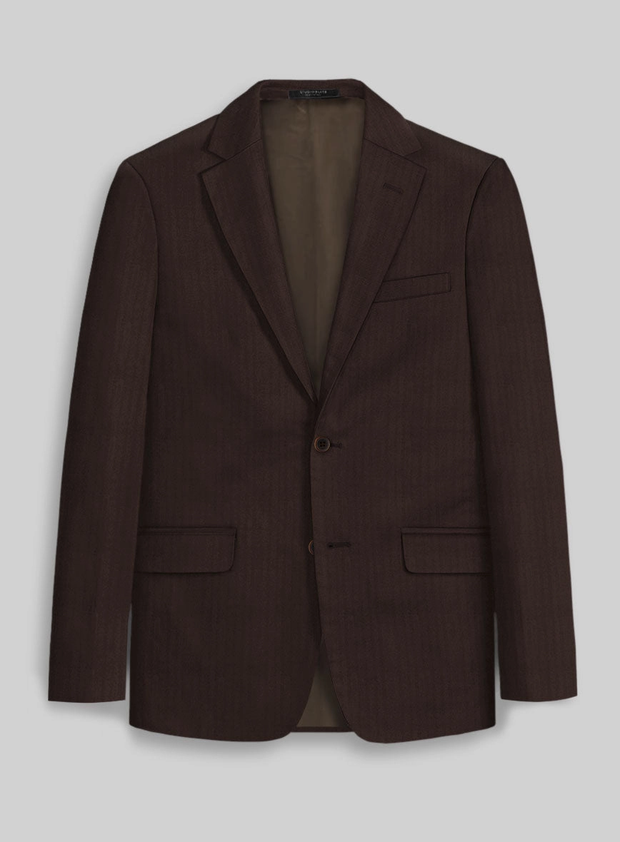 Italian Brown Herringbone Cotton Suit