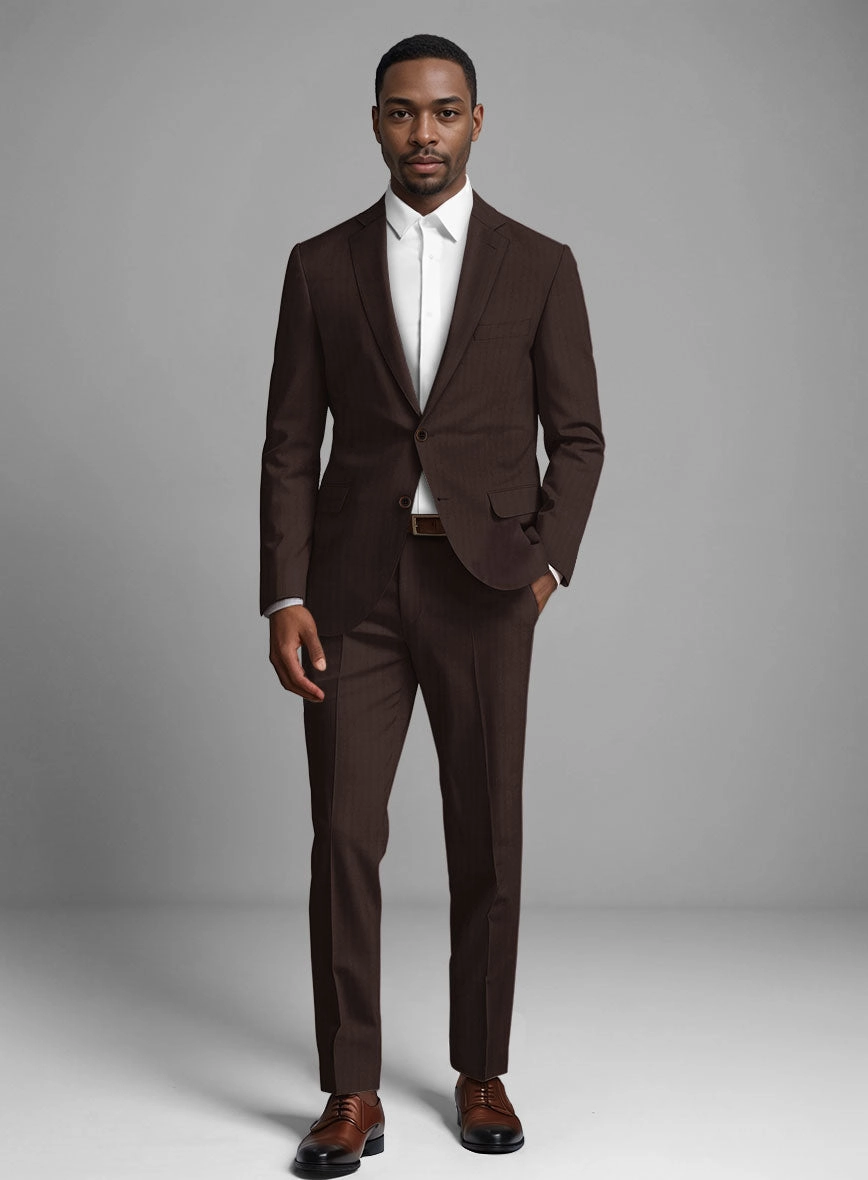 Italian Brown Herringbone Cotton Suit