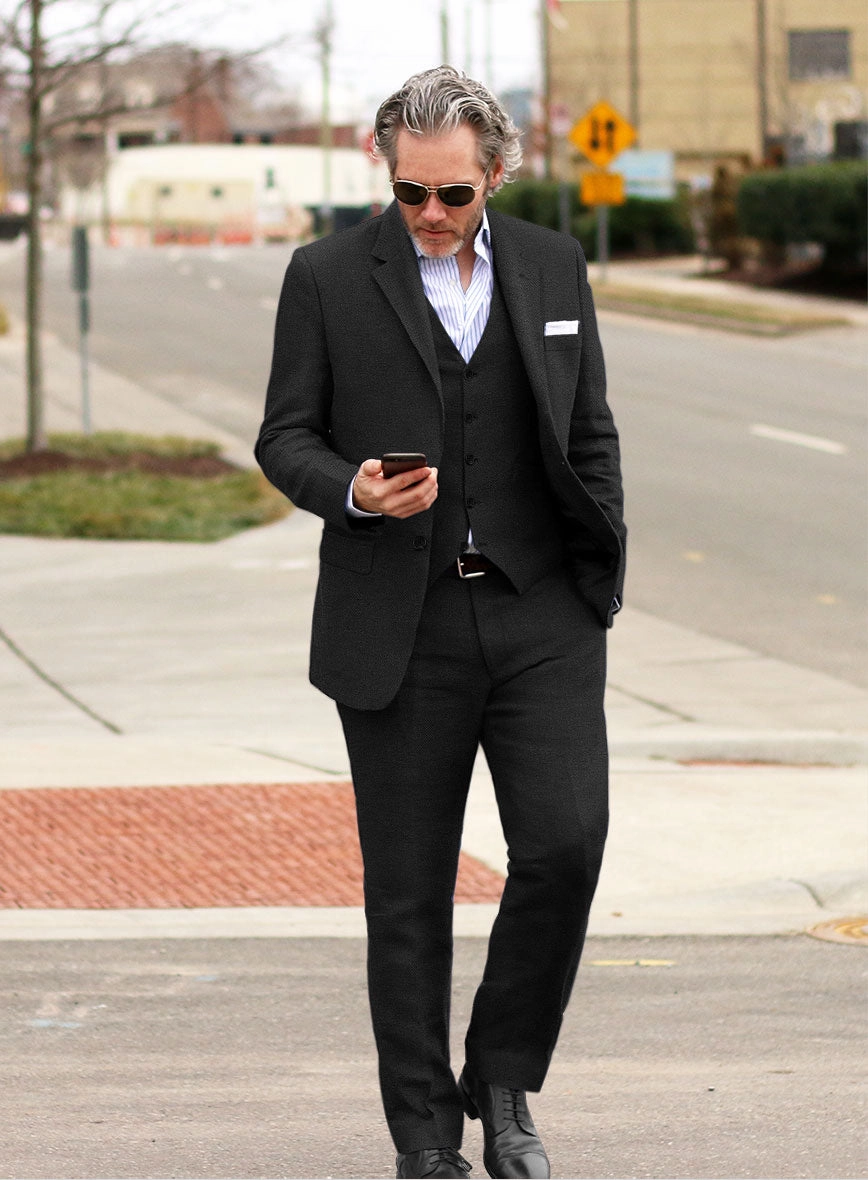 Italian Prato Black Dobby Linen Suit