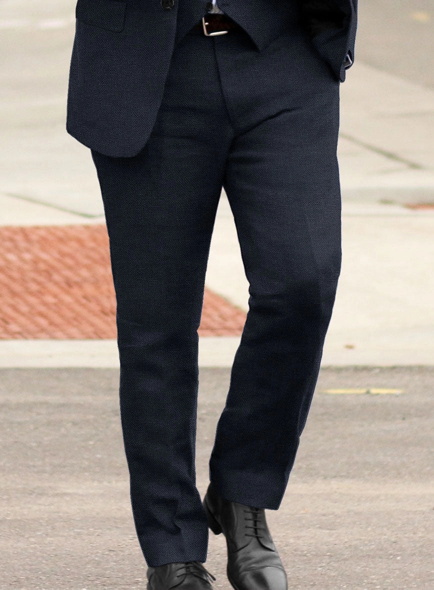 Italian Prato Dark Blue Dobby Linen Suit