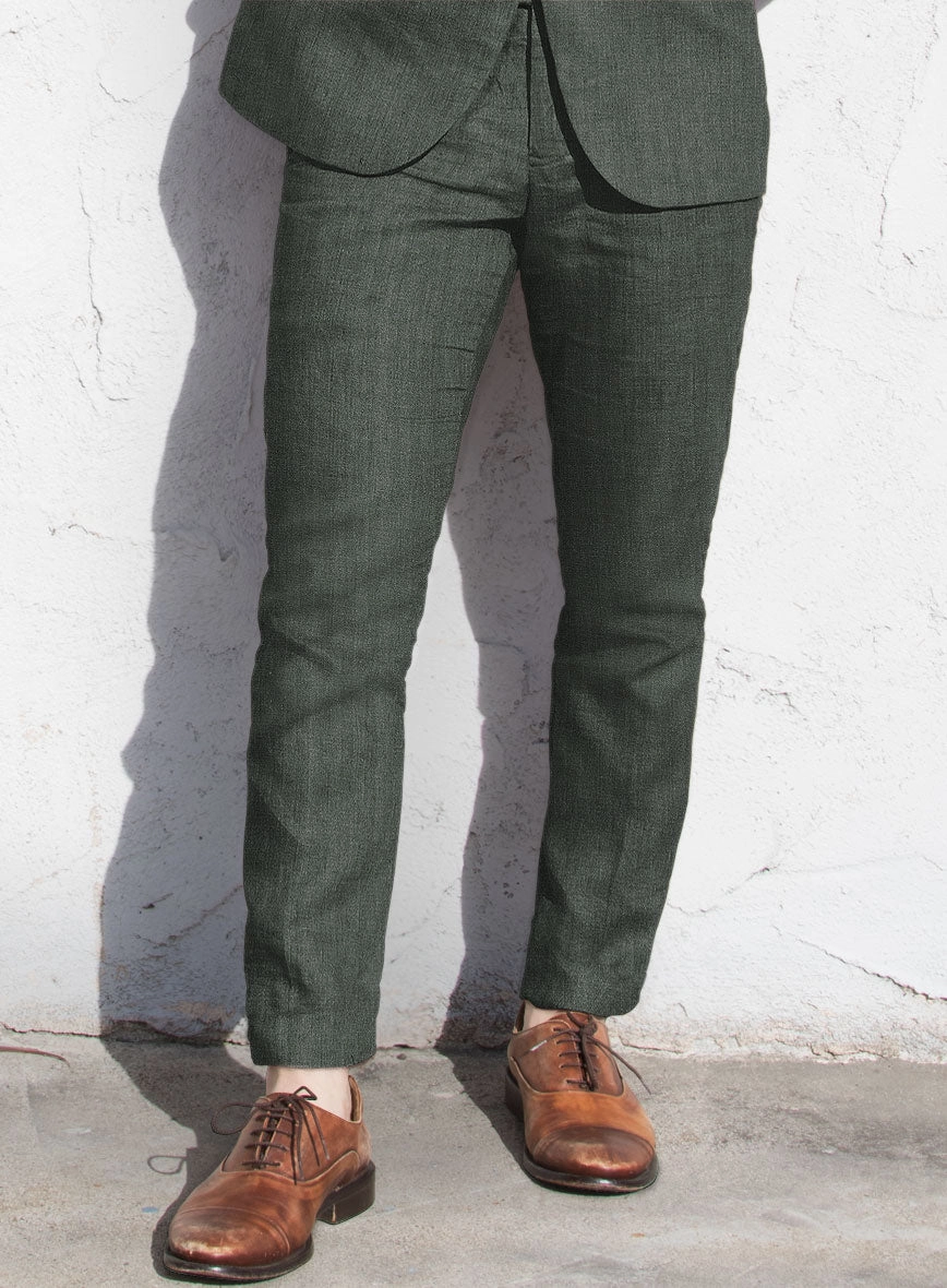 Italian Prato Olive Green Herringbone Linen Suit
