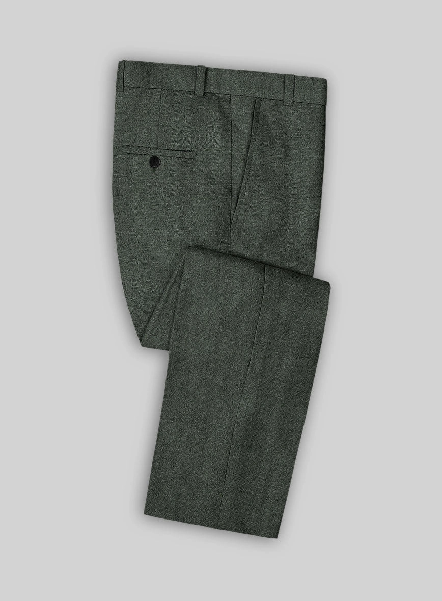 Italian Prato Olive Green Herringbone Linen Suit