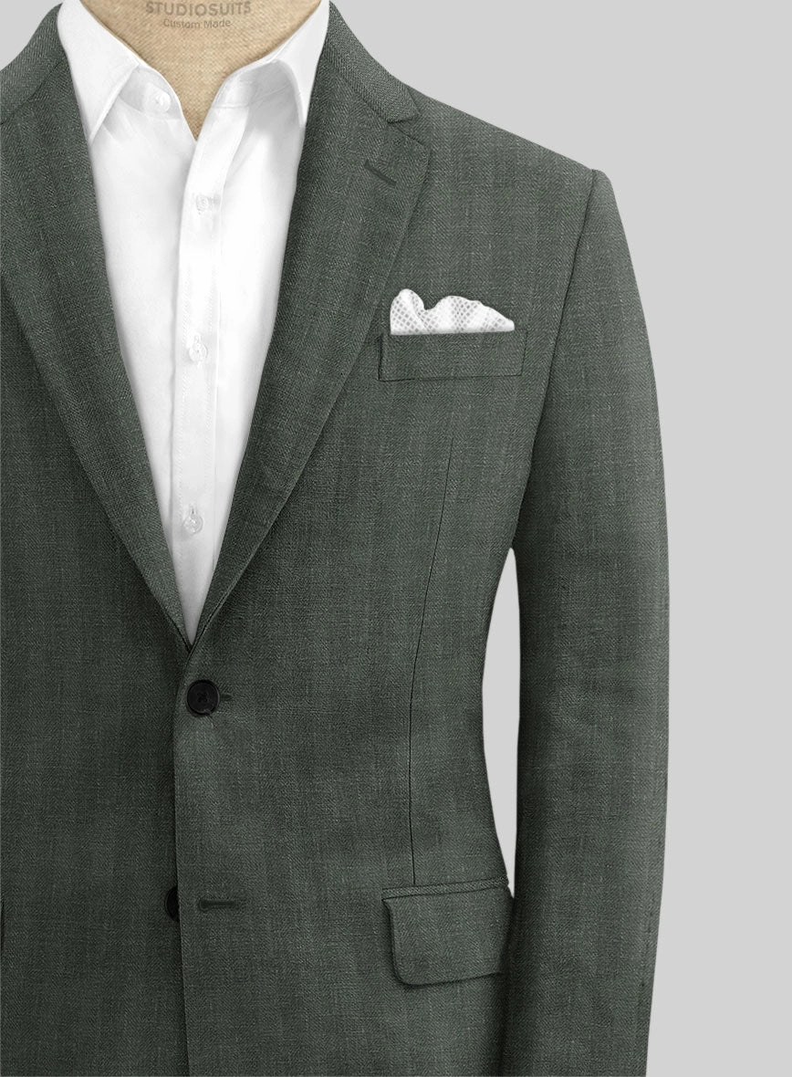 Italian Prato Olive Green Herringbone Linen Suit