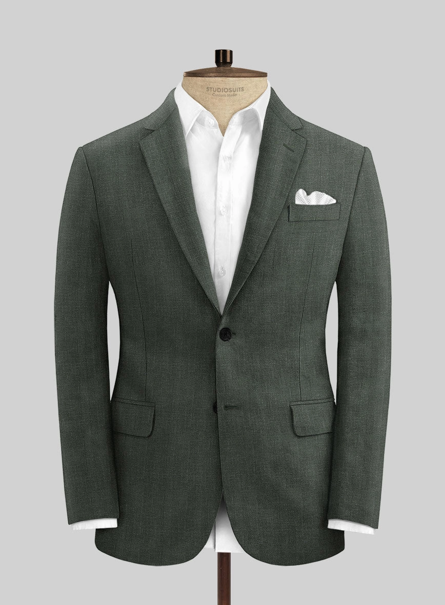 Italian Prato Olive Green Herringbone Linen Suit