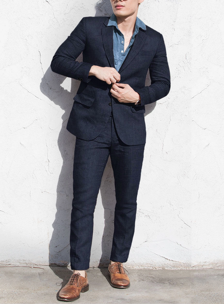 Italian Prato Oxford Blue Linen Suit