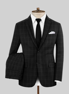 Italian Zergi Black Windowpane Flannel Suit