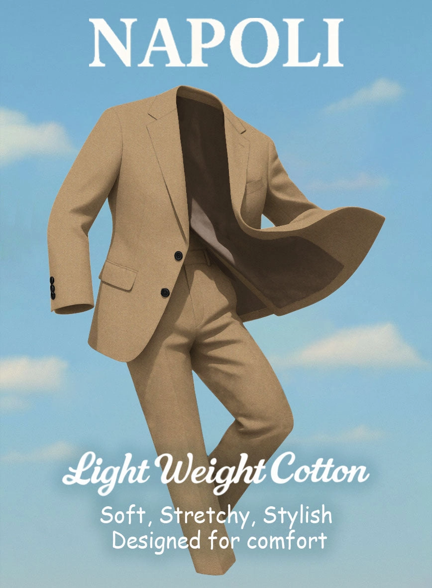 Khaki Napoli Stretch Light Weight Cotton Suit