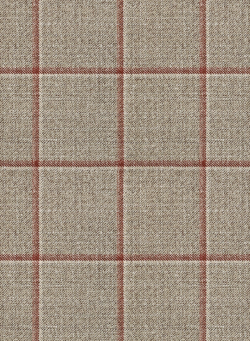 London Loom Beige Windowpane Wool Silk Linen Suit