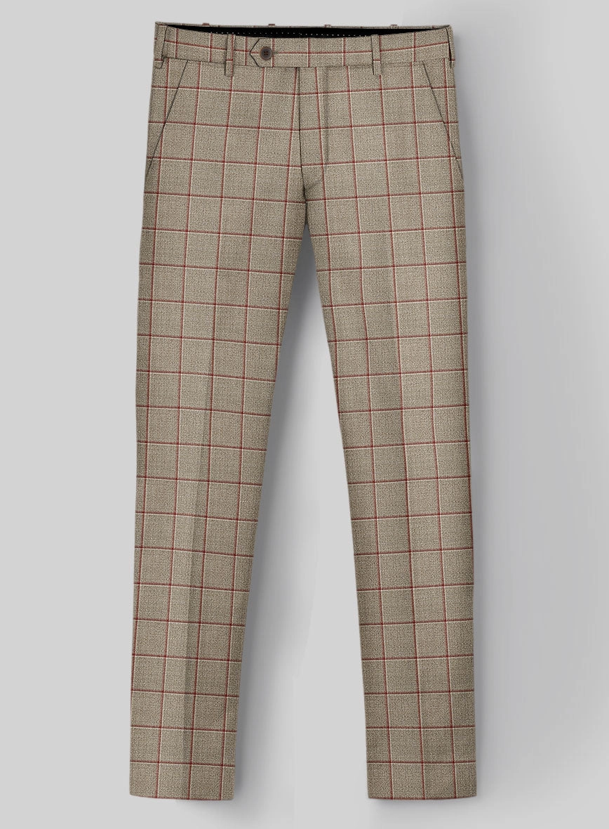 London Loom Beige Windowpane Wool Silk Linen Suit
