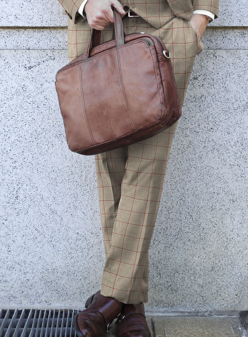 London Loom Beige Windowpane Wool Silk Linen Suit