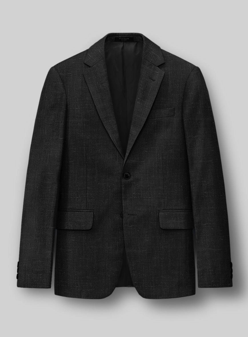 London Loom Black Twill Wool Silk Linen Suit