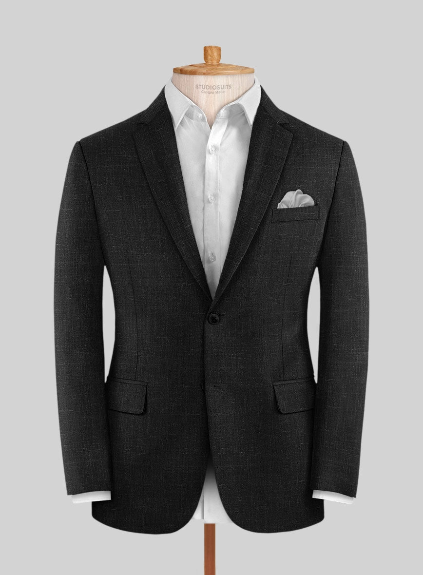 London Loom Black Twill Wool Silk Linen Suit