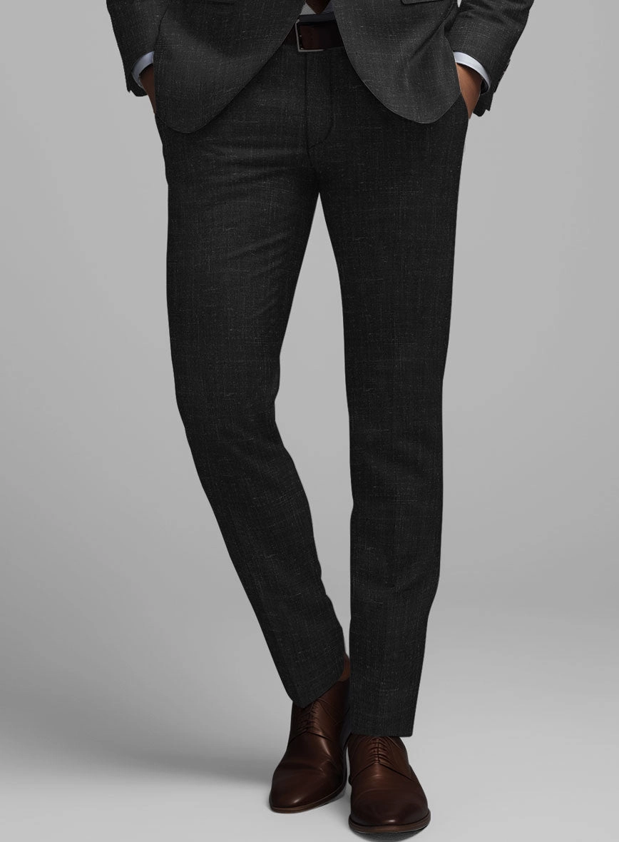 London Loom Black Twill Wool Silk Linen Suit
