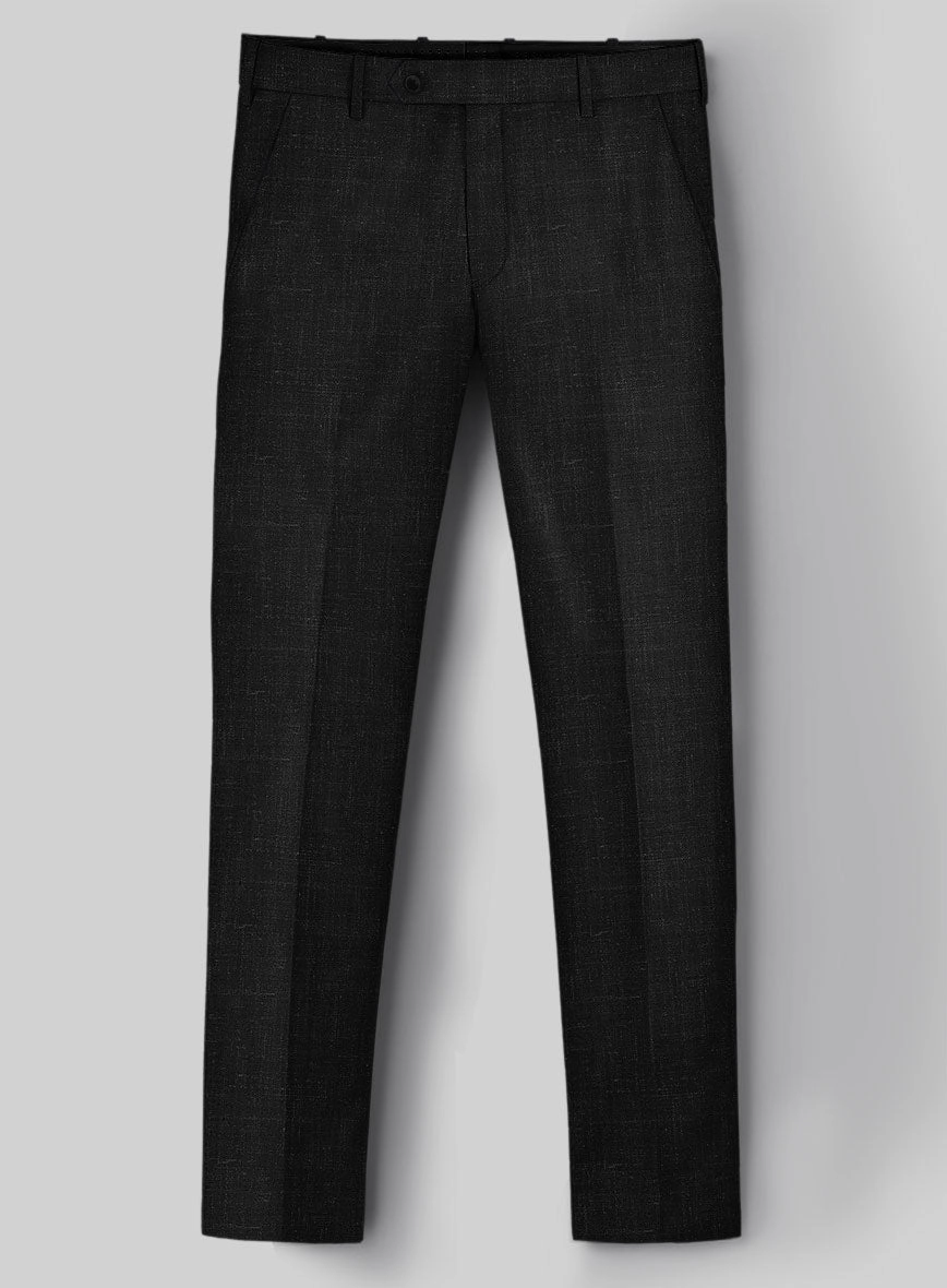 London Loom Black Twill Wool Silk Linen Suit