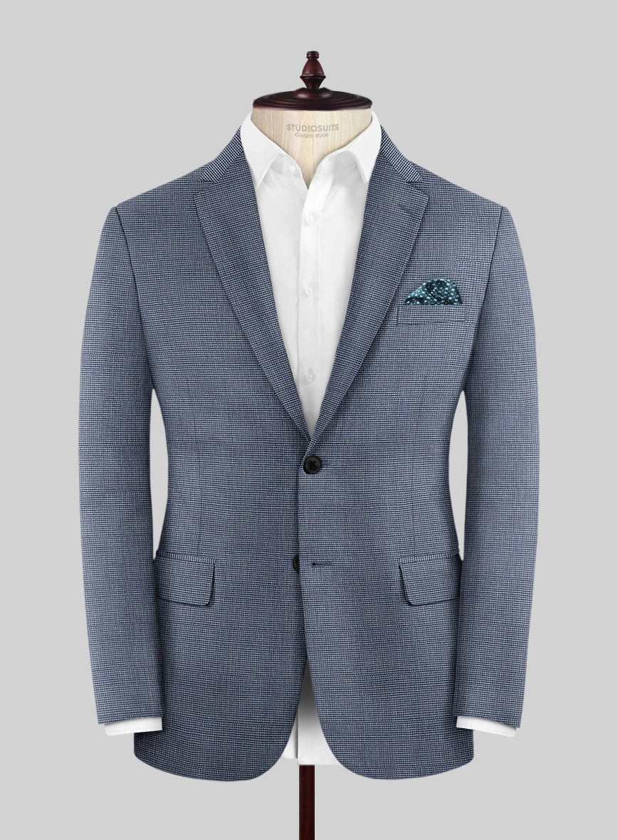London Loom Blue Nailhead Wool Silk Linen Suit