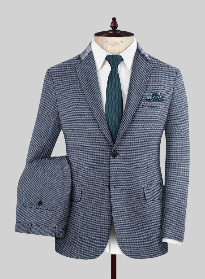 London Loom Blue Nailhead Wool Silk Linen Suit