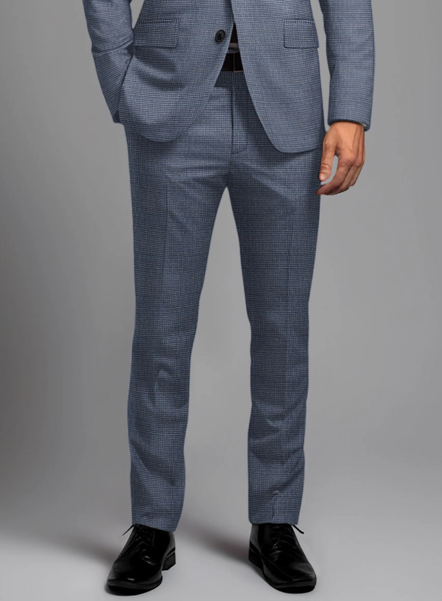 London Loom Blue Nailhead Wool Silk Linen Suit