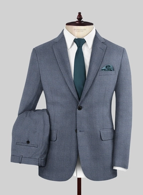 London Loom Blue Nailhead Wool Silk Linen Suit