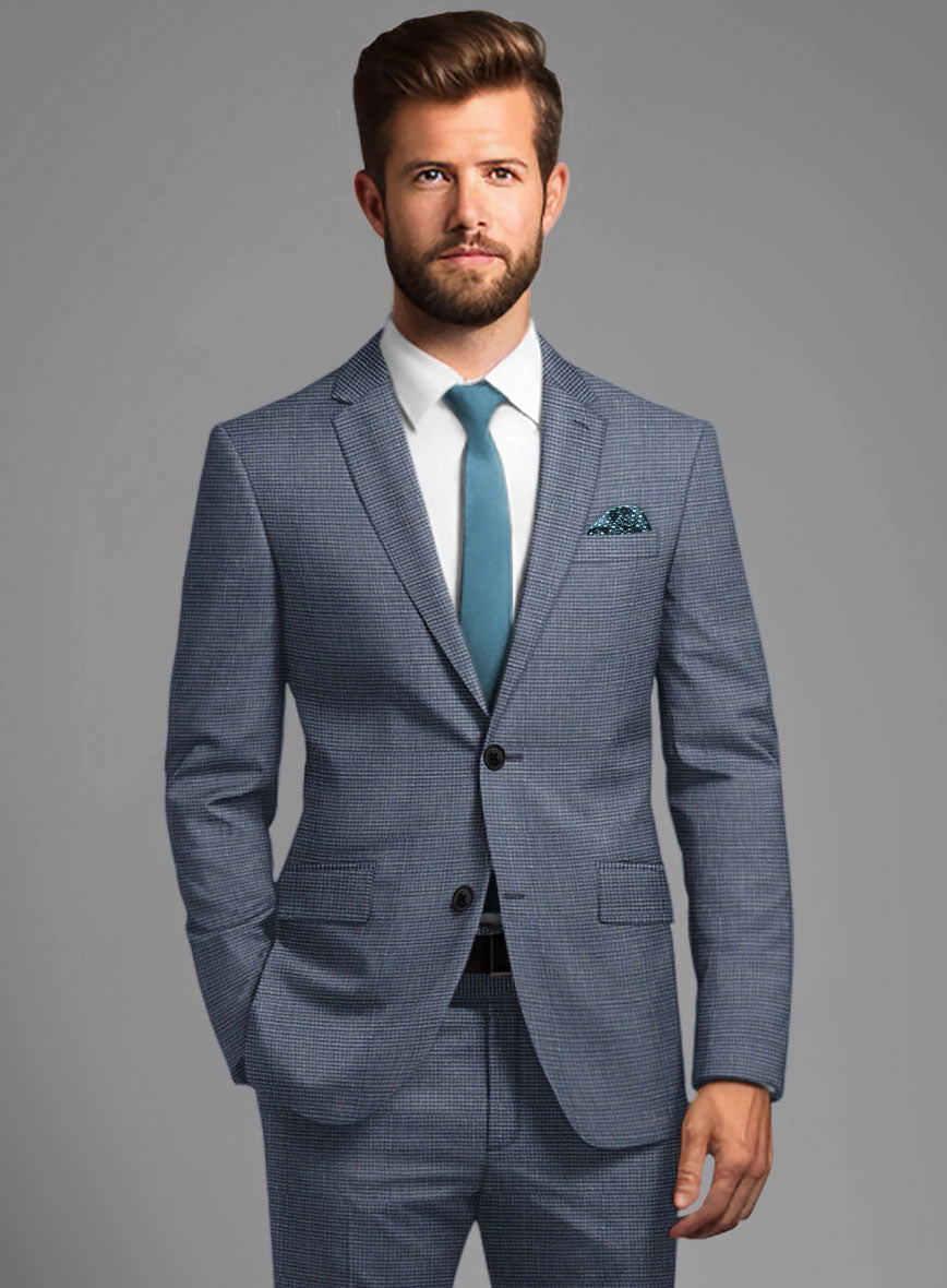 London Loom Blue Nailhead Wool Silk Linen Suit
