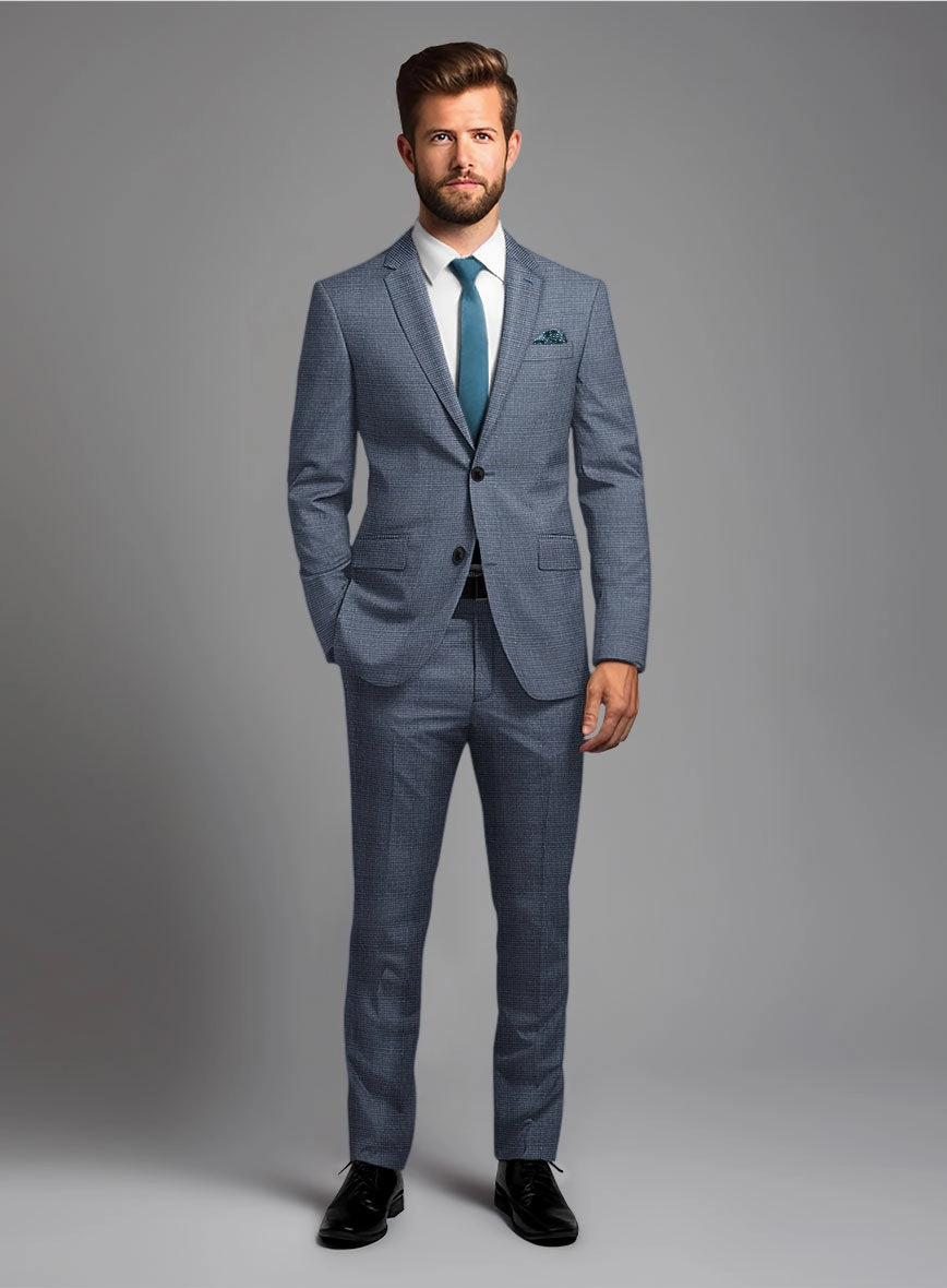 London Loom Blue Nailhead Wool Silk Linen Suit